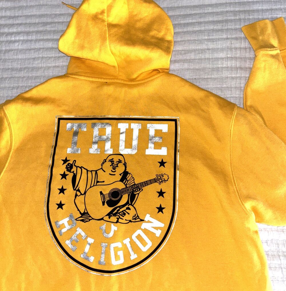 True Religion Buddha Graphic Print Fleece Unisex Hoodie Gold Coast Size 2XL - Picture 4 of 6